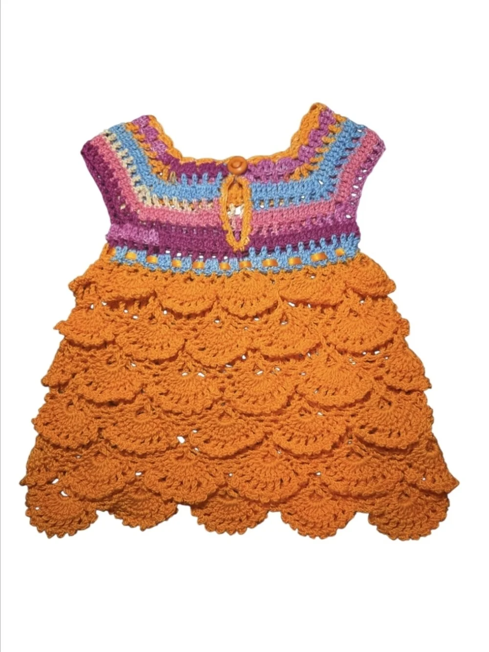 Handmade Crochet Multi-Color Baby Girl Frock - 3-6 Months